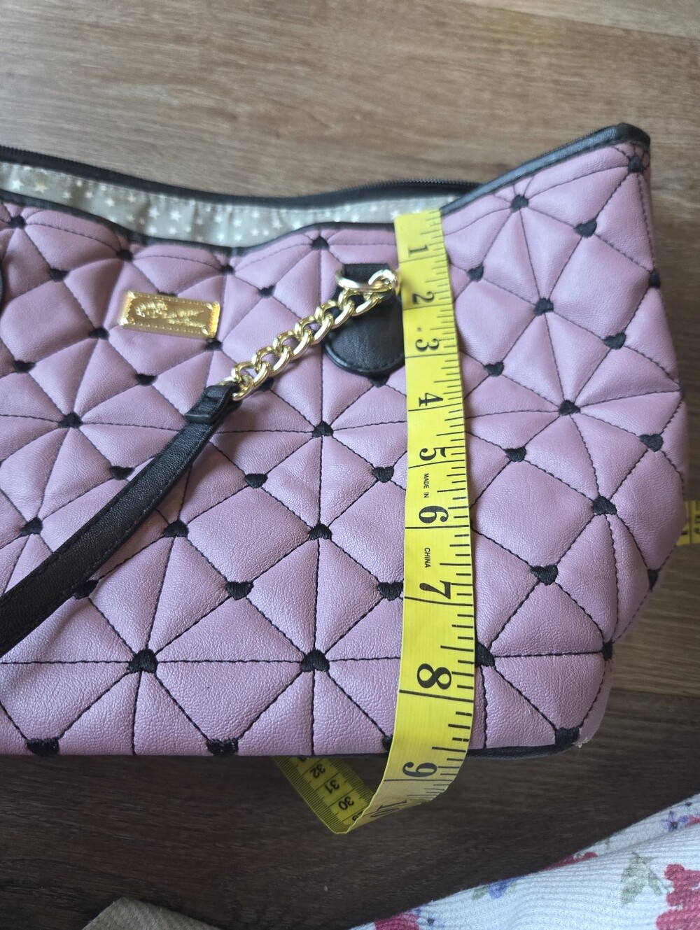 Luv Betsey by Betsey Johnson Black and Purple Quilted Tote Bag Purse - Picture 11 of 14